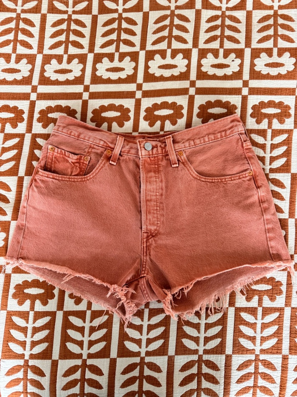 Levi's 501 Dusty Coral Cutoff Denim Shorts